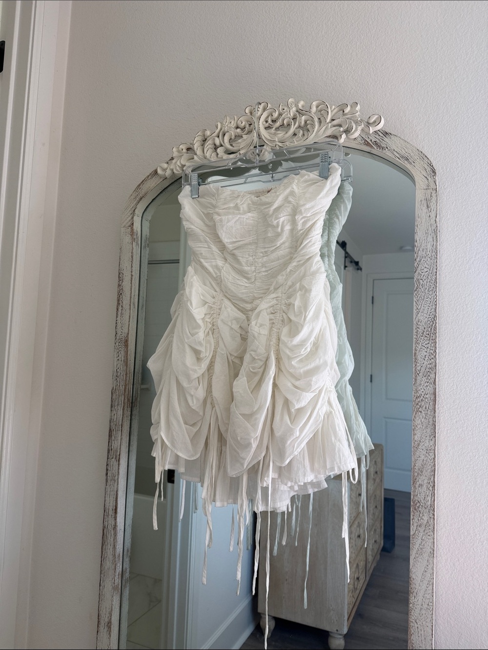 Urban Outfitters White Strapless Ruffled Mini Dress
